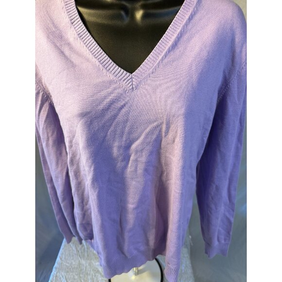 Lands End Purple Vneck Sweater Knit Womens Large L 14/16 Normcore Classic Fall - Picture 2 of 2